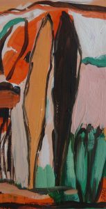 'Zypressenpaar', umbra und hellorange, 30x21 cm, 2020