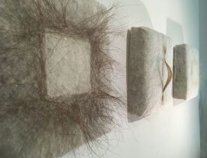 Serie ohne Titel, 2019, 33x33 cm, Rosshaar / Schafwolle auf Matratze, Näharbeit