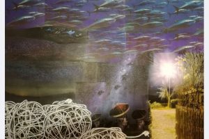 Myrah Adams: Nächtliche Lichtzeichen, Collage, 70x50 cm