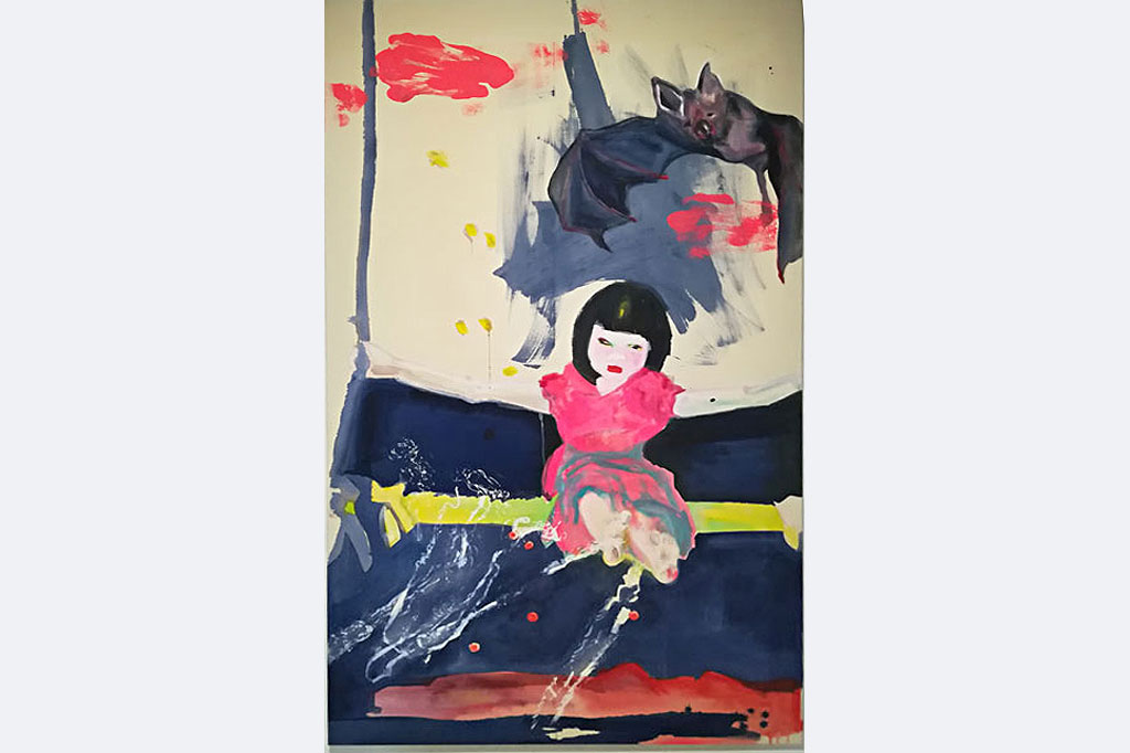 Charlotte Paulus-Weik zusammen mit Juliane Paulus-Volz, "Fledermäuse isst man nicht", 80 x 105 cm, Eitempera und Acryl auf ungrundierter Leinwand, Preis auf Anfrage, Kunst verbindet zu Zeiten von Corona