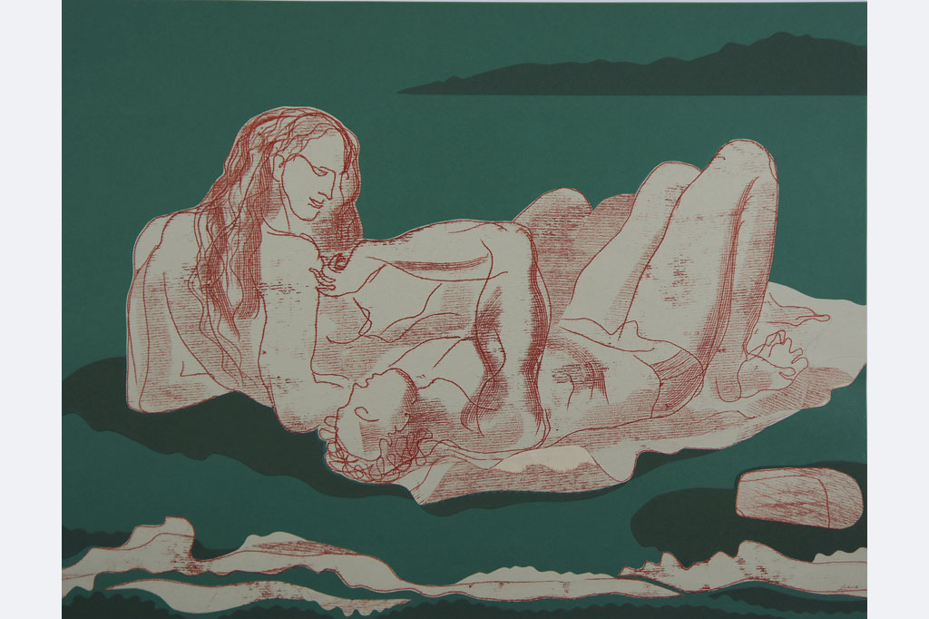 Elena Schoch, "Berührung", 2020, 50x 65 cm, Monotypie/Collage auf Papier.