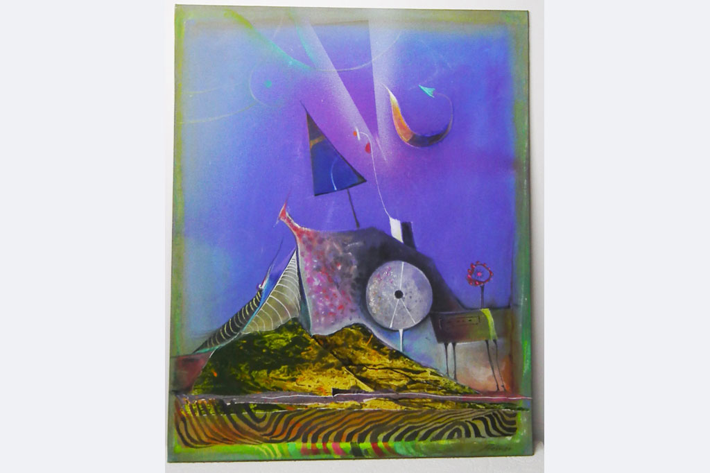 Wolfgang Steiner, "Landschaft im Gebirge", Öl-Collage, 40 x 50 cm, 1.200 €, 0731-713884