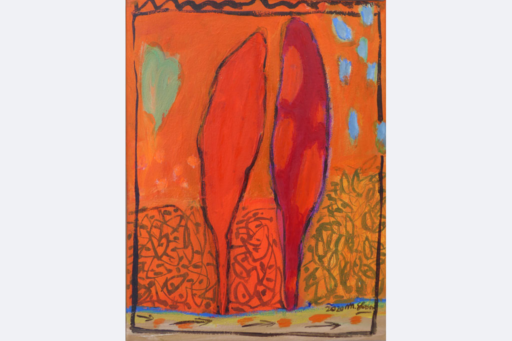 Marlis Glaser, 2020, Zypressen-Paar zu David und Jonathan, 40 x 30 cm, Öl-Lwd